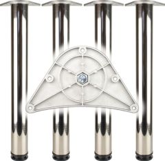 BMB Tischbein-Set Chrom poliert 60 mm Höhe 870 mm Platten-Befestigung