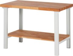 Baukastenwerkbank, Platte Buche 40 mm, Ablageboden Tiefe 545 mm, BxTxH 1250x700x840 mm, RAL 7035