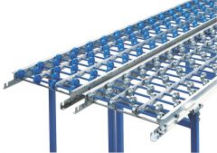Leicht-Röllchenbahn mit Stahlrollen, Bahnbreite 600 mm, Gesamtbreite 640 mm, Achsabstand 100 mm, Gerade 1 m