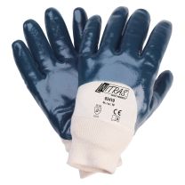 NITRAS Nitrilhandschuhe, Baumwoll-Jersey, naturfarben, Nitril-Beschichtung, blau, 3/4-beschichtet, EN 388 - 12 Paar