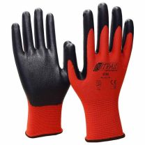 NITRAS Nylonhandschuhe, rot, Nitrilschaum-Beschichtung, schwarz, EN 388 - Gr. 7 - 11 - 12 Paar
