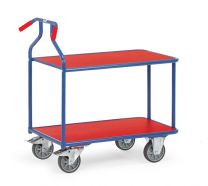 Fetra Optiliner-Tischwagen, 2 Ladeflächen LxB 900x600 mm, Außenmaße LxBxH 1115x600x1030 mm, Traglast 400 kg, blau/rot, 3601