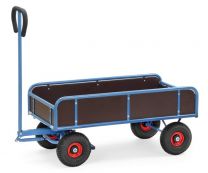 Fetra Handwagen mit Bordwänden, Ladefläche LxB 945x545 mm, Bordwand-H 250 mm, Traglast 400 kg, Drehschemel-Lenkung, Luftbereifung, RAL 5007 brillantblau, 4122