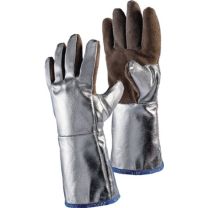 JUTEC Hitzeschutzhandschuhe 5-Fingerhandschuh 10 braun/silber Spaltleder m.alumin.Preox-Aramidgewebe EN 388, EN 407 PSA-Kategorie III
