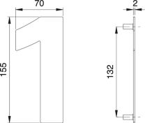 EDI Hausnummer Ziffer 1 Edelstahl matt 150 mm Breite 70 mm