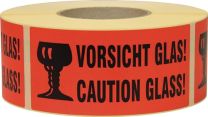 TRANSPAK Hinweisetikett Vorsicht Glas L.145 mm,B.70mm rot 1000 St./Rolle