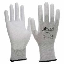 NITRAS Antistatikhandschuhe, Nylon-Carbon-Strick, grau, eingearbeiteter Carbonfaden, PU-Beschichtung, weiß, teilbeschichtet auf Innenhand und Fingerkuppen, EN 388, EN 16350 - Gr. 5 - 11 - 12 Paar