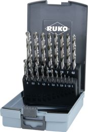 RUKO Spiralbohrersatz DIN 338 TypN D.1-10x0,5mm HSS 19tlg.Ku.-Kass.