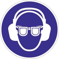JeCo Schild Gehör-Augenschutz benutzen D.200mm Ku. blau/weiß praxisbewährt