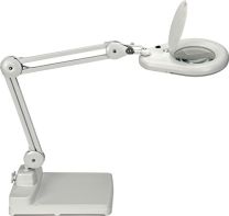 JeCo LED-Lupenleuchte Glaslinse 127mm (5 Zoll) Standfuß weiß m.Abdeckung,runder Kopf