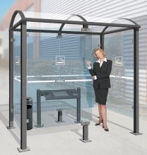 Raucherunterstand für bis 8 Personen, Stahlpfosten 80x80 mm + Bodenpl., BxTxH 2500x1560x2547 mm, anthrazit