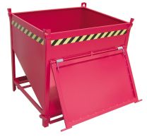 Silobehälter, LxBxH 1000x1200x935 mm, Vol. 0,5 cbm, Traglast 750 kg, stirnseitige Klappe, lackiert RAL 3000 feuerrot