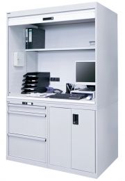 Lista Arbeitsplatzsystem BxTxH 1434x725x2100 mm, RAL 7035, 1 Aufsatzschrank mit Rolladen, 1 Schubladenschrank, 1 Hardwareschrank, 17.827.020