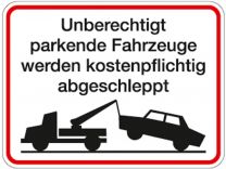 Hinweisschild, Unberechtigt parkende Fahrzeuge, Alu, 400x300 mm