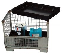 Gitterbox-Einsatzwanne aus ABS, Auffangvolumen 120 l, Farbe schwarz, ohne Gitterrost, BxTxH 1180x780x145 mm