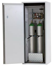 Druckgasflaschenschrank, 30 Min. feuerwiderstandsfähig, für 2x50-l-Flaschen, BxTxH 600x615x2050 mm, RAL 7035