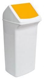Abfallbehälter mit schwenkbarer Einwurfklappe im Deckel, Volumen 40 l, BxTxH 366x320x747 mm, Farbe weiß/gelb