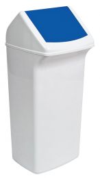 Abfallbehälter mit schwenkbarer Einwurfklappe im Deckel, Volumen 40 l, BxTxH 366x320x747 mm, Farbe weiß/blau