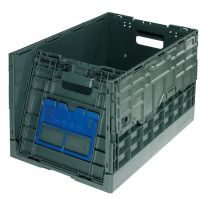 Falt-/Klappbox, PE, LxBxH auß/inn 600/570x400/365x400/380 mm, Vol. 80 l, Boden + Wände geschlossen, mit Etikettenhalter, Farbe dunkelgrau