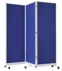 Falt-Stellwand, fahrbar, BxTxH 1810/600x370x1810 mm, Alurahmen, Filzoberläche blau, 3-tlg, klappbar