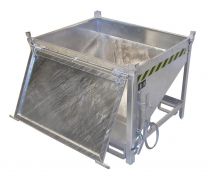 Silobehälter, LxBxH 1000x1200x935 mm, Vol. 0,5 cbm, Traglast 750 kg, stirnseitige Klappe, verzinkt