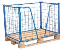 VARIOfit Palettenaufsatz, Höhe 1000 mm, für Paletten 800x1200 mm, Auflast 1000 kg, RAL 5012 lichtblau, mit 4 festen Wänden und V-Eingriff, pa-080.024