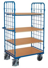 VARIOfit Etagenwagen, 2 Gitterwände, 4 Ladeflächen LxB 850x500 mm, Außenmaße LxBxH 1035x520x1780 mm, Traglast 400 kg, sw-500.236