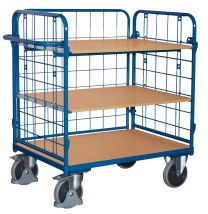 VARIOfit Etagenwagen, 3 Gitterwände, 3 Ladeflächen LxB 1000x700 mm, LxBxH 1190x725x1820 mm, Traglast 500 kg, sw-700.303