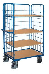 VARIOfit Etagenwagen, 3 Gitterwände, 4 Ladeflächen LxB 850x500 mm, LxBxH 1040x525x1780 mm, Traglast 400 kg, sw-500.304