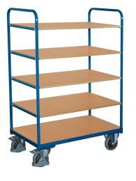 VARIOfit Etagenwagen, 5 Ladeflächen LxB 1000x600 mm, Außenmaße LxBxH 1060x600x1530 mm, Traglast 250 kg, sw-600.212