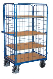 VARIOfit Etagenwagen, 4 Gitterwände, 4 Ladeflächen LxB 850x500 mm, LxBxH 1040x540x1780 mm, Traglast 400 kg, sw-500.311