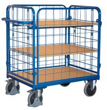 VARIOfit Etagenwagen, 4 Gitterwände, 3 Ladeflächen LxB 850x500 mm, LxBxH 1040x540x1780 mm, Traglast 400 kg, sw-500.460