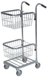 Minitransportwagen, BxTxH 660x385x1090 mm, 2 Körbe, verzinkt, Traglast 35 kg, 4 Lenkrollen