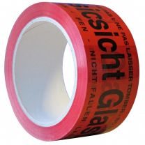 Warn-Klebeband, PVC, Farbe rot, Aufdruck Vorsicht Glas, Rollenbreite x -länge 50 mm x 66 m, VE 36 Rollen