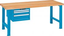 Lista Werkbank, 2 Füße, 1 Schubladenschrank hängend, 3 Schubl.: 1x50, 1x100, 1x150 mm, Zyl.schloss, Buchepl .50 mm, BxTxH 1500x800x850 mm, RAL 5012, 59.213.010