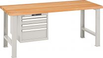 Lista Werkbank, 2 Füße, 1 Schubladenblock, 4 Schubl.: 1x50, 2x100, 1x200 mm, Zylinderschloss, Multiplexpl. 40 mm, BxTxH 1500x750x840 mm, RAL 5012, 59.019.010