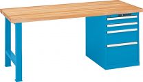 Lista Werkbank, 1 Fuß, 1 Schubladenblock, 4 Schubl.: 2x100, 1x200, 1x300 mm, Zylinderschloss, Multiplexpl. 40 mm, BxTxH 1500x750x840 mm, RAL 5012, 59.039.010