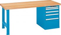 Lista Werkbank, 1 Fuß, 1 Schubladenblock, 5 Schubl.: 1x50, 2x100, 1x150, 1x300 mm, Zylinderschloss, Multiplexpl . 40 mm, BxTxH 1500x750x840 mm, RAL 5012, 40.970.010