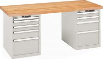 Lista Werkbank, 2 Schubladenblöcke, links 5 Schubladen, rechts 4 Schubladen, elektr. Zahlenschloss, Multiplexpl. 40 mm, BxTxH 2000x750x840 mm, RAL 5012, 78.210.010