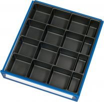 Einteilungsset für Schubladen BxT 490x560 mm: Kleinteileeinsatz mit 16 Fächern, für Fronthöhe 120-270 mm