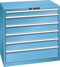 Lista Schubladenschrank, Traglast/Schubl.: 75 kg, 6 Schubl.: 1x100, 4x150, 1x200 mm, Zylinderschloss, BxTxH 1023x725x1000 mm, RAL 5012, 78.291.010