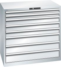 Lista Schubladenschrank, Traglast/Schubl.: 75 kg, 8 Schubl.: 2x75, 3x100, 3x150 mm, Zylinderschloss, BxTxH 1023x725x1000 mm, RAL 7035, 78.294.020