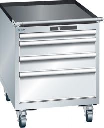 Lista Schubladenschrank, Traglast/Schubl.: 75 kg, fahrbar, 4 Schubladen: 50, 2x100, 200 mm, Zylinderschloss, BxTxH 564x725x723 mm, RAL 7035, 14.281.020