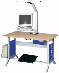 Arbeitsplatzsystem, Buche-Multiplexplatte BxT 1500x750 mm, stufenlose Höhenverst. 735-1100 mm per Kurbel, 1 Aufbaugestell, RAL 7035/5013