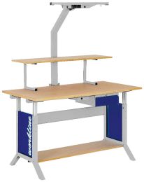 Arbeitsplatzsystem, Buche-Multiplexplatte, BxTxH 1500x750x735-1100 mm, Höhenverstellung per Klemmfeststellung, 1 Aufbaugestell, RAL 7035/5013