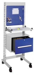 QM-Station, fahrbar, inkl. Infotafel, Metallablage, Schubladensschrank, Infoblende, Lenkrollen, BxTx H 650x620x1770 mm