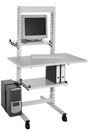 QM-Station, fahrbar, Metallablage, Arbeitsplatte, Infoblende, Lenkrollen, BxTxH 1050x930x1770 mm
