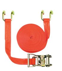 Zweiteiliger Zurrgurt, mit Rahmenhaken, 2000 daN zul. Zugkraft in der Umreifung, Gurtbreite 35 mm, Länge 6 m, Farbe orange, 2 Streifen, VE 2 Stück