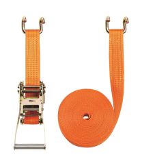 Zweiteiliger Zurrgurt, mit Rahmenhaken, 4000 daN zul. Zugkraft in der Umreifung, Gurtbreite 50 mm, Länge 6 m, Farbe orange, 4 Streifen, VE 2 Stück