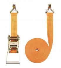 Zweiteiliger Zurrgurt, mit Spitzhaken, 4000 daN zul. Zugkraft in der Umreifung, Gurtbreite 50 mm, Länge 4 m, Farbe orange, 4 Streifen, VE 2 Stück